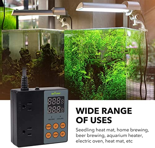 BN-LINK Temperature Controller Dual Thermostat Outlet for Heating Cooling | 2-Stage Outlet Digital Temp Controller Plug for Reptiles Aquarium Carboy Homebrew Breeding Fermenter, -58-230℉, 15A/1875W - style: T9