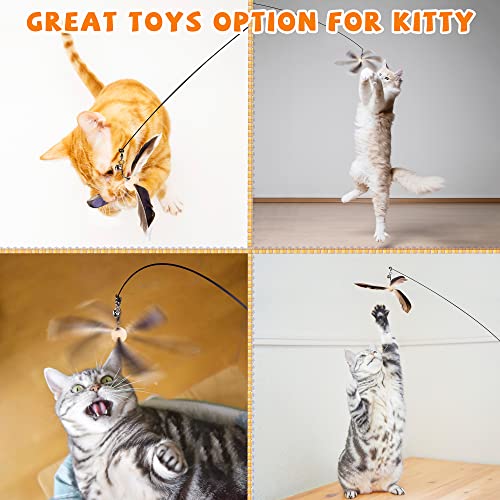 JXFUKAL Cat Wand Toys, Interactive Cat Toys with 3 Feather Refills, 29'' Flexible Steel Wire, Sturdy Wood Handle & Bell for Kitty Kitten, Cat Toys for Indoor Cats Teaser Cat String Toy - color: Set B