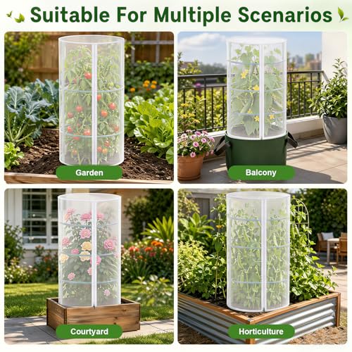 4 Pcs 57"X15.7" Round Tomato Netting with Zipper, Insect Bird Cover | Round Tomato Cage Mesh Cover, Drawstring, Garden Protection Netting, Tomato Trellis, Climbing Plants - size: Round-4PCS