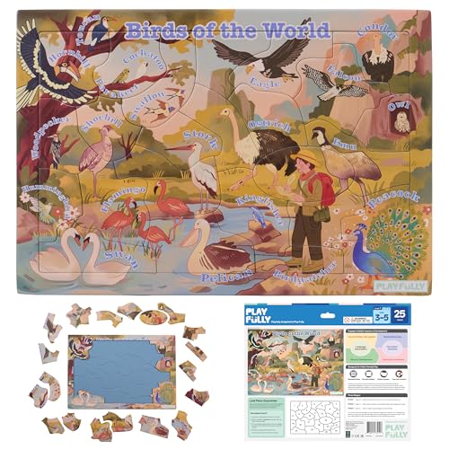 'Birds of the World' 25 Piece Puzzle with Frame for Kids Ages 3-5 | Lost Piece Guarantee | Unique Shapes | Child-Centric Design | Educational Toy for Cognitive Development, STEM, Fine Motor