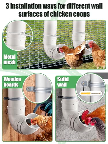 2 Set Automatic Chicken Feeder No Waste - 13 Pounds Large Capacity Heavy Duty PVC Pipe Hanging Chicken Feeder, Poultry Gravity Feed Port for Chicken Long Feeding - color: White-2 set