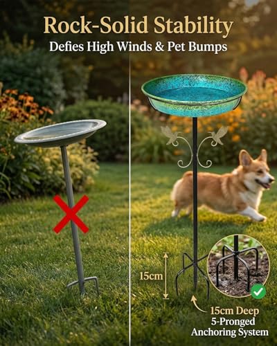 35" Metal Bird Bath for Outside Standing Metal Bird Bath Stake in Ground Iridescent Blue Green Birdbath with Scientifically Designed Color Lure for Birds 12" Detachable Bowl for Garden Patio Yard - color: Peacock Green Blue Gradient