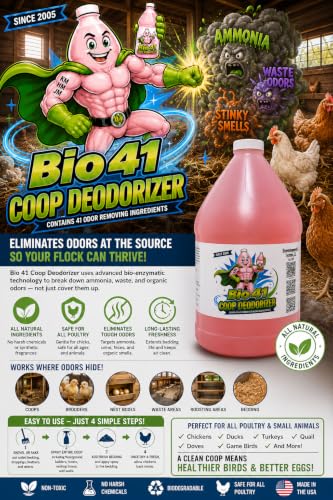 Chicken Coop Deodorizer - All Natural Ingredients for Ammonia Control and Odor Eliminator for Poultry - Works in Coops,Brooders,Nesting Boxes, Waste Areas, Roosting Areas, Bedding - One Gallon
