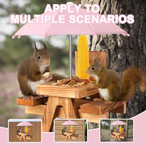 Gnodary Squirrel Feeder with Umbrella, Squirrel Feeders for Outside, Squirrel Picnic Table Feeder - Chipmunk Feeder Hold Corn, Corn Cob, Peanuts (Pink) - color: Pink