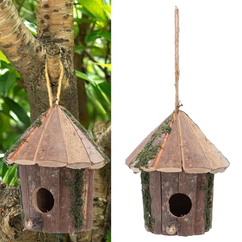 Wooden Bird House 7.09x5.12x5.51in Hanging Birdhouse with Predator Guard for Outdoor Garden Backyard Decor