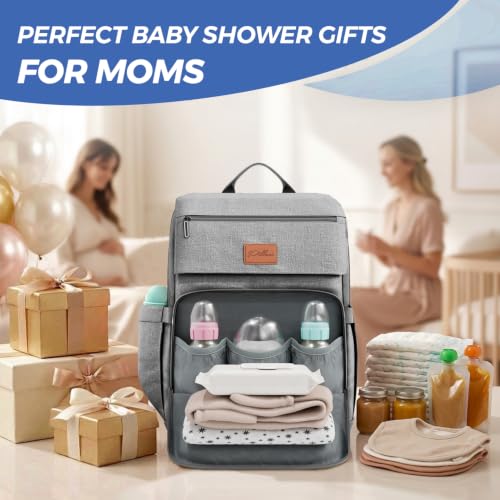 Baby Diaper Bag Backpack - Baby Bags for Boys & Girls, Large Waterproof Diaper Backpack - Baby Shower Gifts & Registry Must Haves - Travel Diaper Bags with Changing Pad & Back Zipper - Baby Boy Stuff - color: P. Light Gray, style: Classic