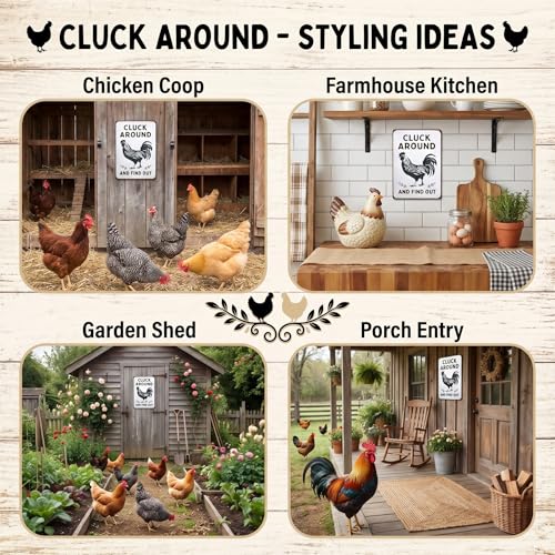 Smilelife Funny Chicken Gifts Chicken Cluck Around and Find Out Tin Sign for Home Farm Chicken Coop Farmhouse Kitchen Garden Decor 8 X 12 Inch (3020) - color: White