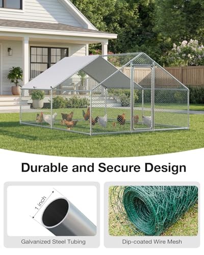 Esright Metal Chicken Coop Run, 13x10 Ft, Spire Roof | Rust-Resistant Galvanized Steel Tube with Wire Mesh, 420D Oxford Fabric Waterproof Cover - size: 156.0"L x 120.0"W x 76.8"H