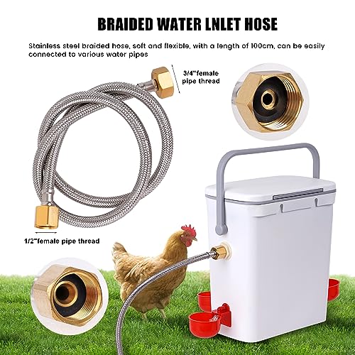 Automatic Water Dispenser for Chickens and Poultry Waterer | 2 Gal Float-Control Auto Waterer with 4 Water Cups, Chicken Drinker with Hose Attachment for Chicks, Gooses, Ducks, Turkeys