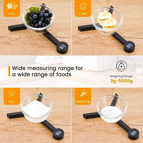 Folding Digital Kitchen Scale, Highly Accurate Compact Portable Food Scale with LCD Display, Auto Power Off and Tare Features, for Measuring Intake of Healthy Eating People (Black)