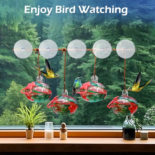 Pozfun Set of 3 Hummingbird Feeders for Outdoors Hanging,Hand-Blown Glass Hummingbird Feeder with Silicone Feeding Perch,Never Leak,Gardening Gifts for Woman Man(Red) - color: Red