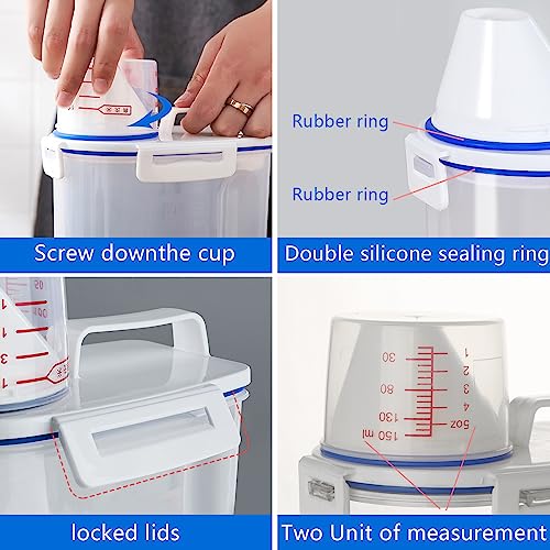 2 Pcs 5.5 LB Rice Storage Container, Airtight Cereal Flour Dispenser with Pouring Spout & Measuring Cup, Kitchen Plastic Clear Dry Food Storage Bin for Grain Oatmeal Snacks Pet Dog Food | BPA Free, Airtight Lid, See Through, with Pouring Spout, Dispenser