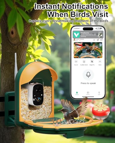 Bird Feeder with Camera, AI Recognition, Bird Bath, Solar Powered | Identify birds with AI, capture sharp 2K video, enjoy solar charging, bird bath design and instant smart app alerts. - color: Green, size: With BirdBath