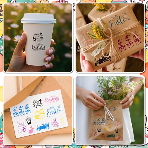 JarThenaAMCS 11 Pcs Easter Wooden Rubber Stamps Spring Tulip Floral Bunny Rabbit Egg Gnome Mixed DIY Craft Stamps for Party Decor Scrapbooking Cards Making - style: Easter