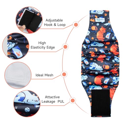 Leekalos Male Dog Diapers, Dog Belly Bands for Male Dogs | Wraps Washable Doggie Diapers High Absorbing Dog Belly Bands - color: Tabby-Print, size: Large (18"-21")