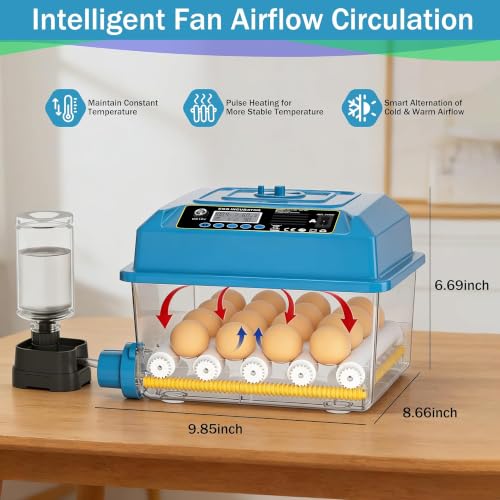 16 Eggs Incubators for Hatching Eggs, Egg Incubator with Automatic Egg Turning, Chicken Egg Incubator with Humidity and Incubation Day Display, Incubator with Egg Candler for Poultry(Blue) - color: Blue, size: 16 Egg