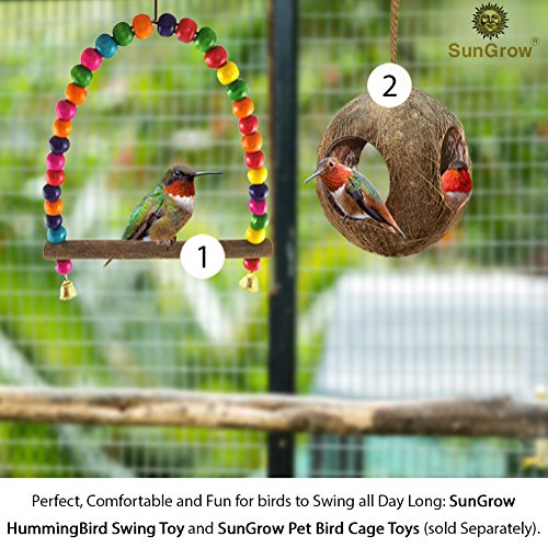 SunGrow Colorful Finch Swing Toy with Bells, Wooden Perch Stand for Canary, Lovebird & Budgie, 8.5x6 Inches, Sturdy Rocking Gym, Small Bird Cage Accessories to Balance, Exercise & Training