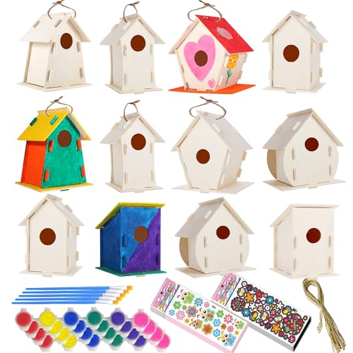 ILHSTY 6 Pack Large DIY Bird Houses Kits for Kids, Kids Crafts Wood Houses for Crafts Class Parties, DIY Crafts and Art Birdhouse Kits for Children to Build & Paint (6)