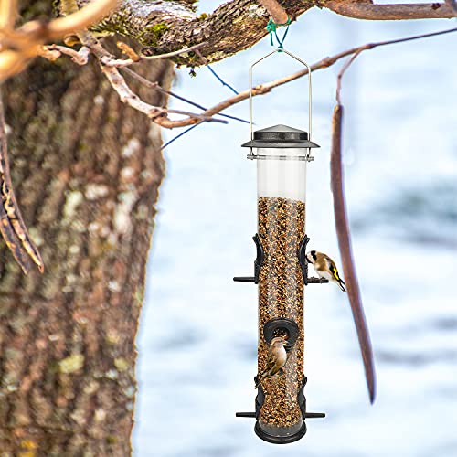Metal Bird Feeder Tube Hanging Wild Bird Seed Feeder Aluminum Six Port Bird Feeders,1.4 mm Extra Thick Solid Tube Transparent with Steel Hanger Great for Attracting Birds (Coffee 2PK) - color: Coffee 2PK