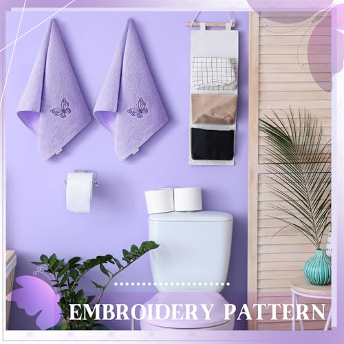SmoothNovelty 2 Pcs Butterfly Hand Towels Purple Bathroom Decor 14x29 Inch | Embroidered Bathroom Hand Towels, 100% Cotton, Soft Absorbent, Purple Butterfly Bathroom Kitchen Decor - style: Butterfly