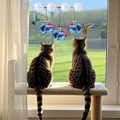 Pozfun Window Hummingbird Feeder with Suction Cups,Hand-Blown Glass Hummingbird Feeders for Outdoors Window Mounted with Metal Hook,Close Bird Watching,Finch in Garden,Yard(Dotted Blue) - color: Dotted Blue