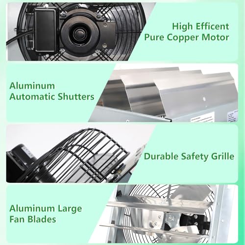 Shutter Exhaust Fan with Thermostat & Speed Control, 1558 CFM,1665 RPM, Upgrade 14 inch Wall Mount Attic Vent Fan for Chicken Coops, Greenhouse, Gable, Barn, Garage, Shed Ventilator - color: With Speed Control & Thermostat, size: 14inch