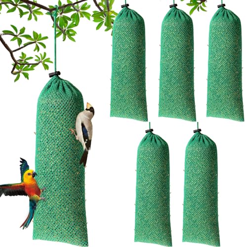 Weewooday 6 Pieces Finch Sock Feeder Thistle Seed 4.7 X 11 in,Dark Green | Thistle Seed Sock, Hanging Instant Seed Bag, Bird Feeders, for Outdoors Garden Yard Patio, Wild Bird, Nyjer Attracts Songbird - color: Dark Green