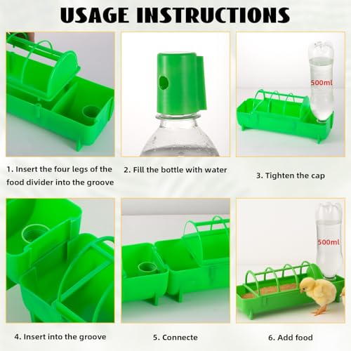 4PCS 2-in-1 Chicken Feeder and Waterer Set No Waste | Spliceable No Waste Quail Feeder, Automatic Waterer,Chick Feeder,Chick Coop Accessories for Chicken, Ducks, Quail and Pigeons - color: Green