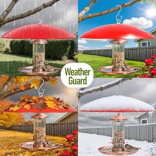 16-Inch Widened Bird Feeder Cover,Hummingbird Feeder Rain Guard,Squirrel Baffle for Bird Feeders,Squirrel-Proof for Wide Outside Tree Trunk or Eave,Gift for Wumen,(Bright Red),2 Pack - color: Red, size: 16''/2P