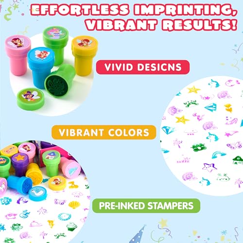 JOYIN 50 Pcs FairyTale's Themed Stamps for Kids - Self-Ink Stamps with 50 Designs for Birthday Party Favor, Carnival Prizes, Goodie Bag, School Treasure Box Toys (Mermaid, Princess, Unicorn Stampers) - style: FairyTale