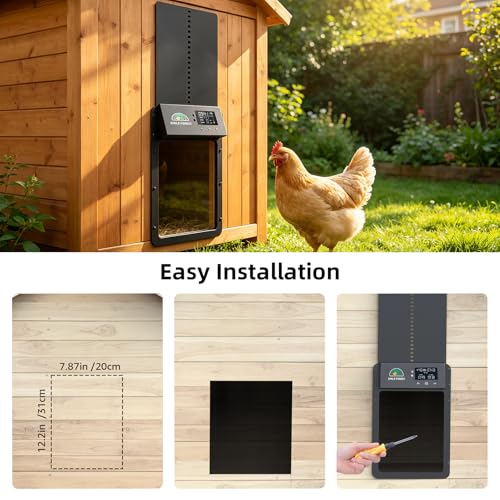 Automatic Chicken Coop Door Solar Powered, Automatic Chicken Door with Timer & Light Sensor, Aluminum Alloy Chicken Door with Multiple Modes