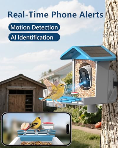 Smart Bird Feeder with Camera,2K HD Video, AI Identify Birds Species Solar Powered,Auto Capture Videos & Notify of Birds Arrival,Bird House for Birdwatching,Gift for Parents,BirdLovers