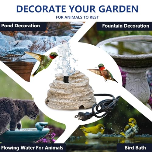Bird Bath Water Fountain Resin Rock Fountain with 9.8ft Cord Length Water Pump Rock Waterfall for Hummingbird Birdbath Outdoor Decor for Garden Lawn Fish Tank and Aquariums (Grey) - color: Gray