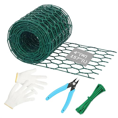 Chicken Wire for Floral Arrangements - Heavy Duty Galvanized Hexagonal Wire Netting for Garden, Floral Arrangements, Crafts, 4 inch(H) x 158 Inch(L), with Gloves, Cable tie, Plier