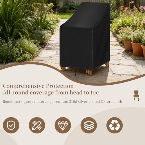 Stackable Patio Chair Cover Waterproof Outdoor Chair Cover Lounge Chair Covers Outdoor Stack Chairs for All Weather Protection 25"Lx25"Wx47"H,Black - size: 25"Lx25"Wx47"H