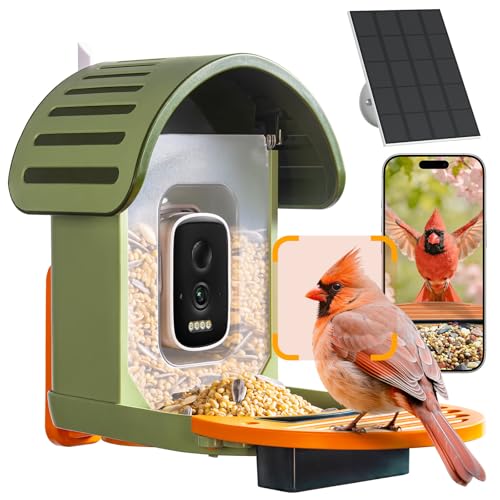 Smart Bird Feeder with Camera, Green | 2.5K UHD, AI Bird Species Identification, Solar Powered, 2.4G WiFi, IP66 Waterproof Outdoor, Instant Alerts, Gift - color: Green