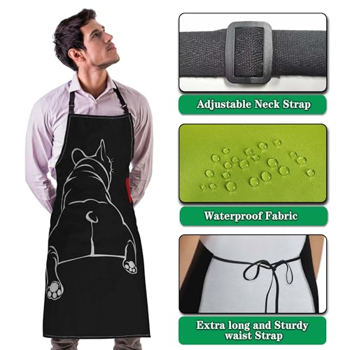 Cooking Apron for Women Bulldog Funny Aprons for Men for Kitchen Restaurant BBQ Painting Crafting Gardening 27” (W) x 31” (H), Waterproof Apron - color: Bulldog