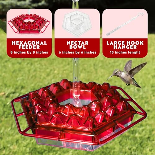 Lil Sweety Hummingbird Feeder for Outdoors Hanging, 12 oz Leak-Proof Nectar Feeder, 30 Feeding Ports, Built-in Ant Moat & Bee Guard, Easy Fill & Clean, Durable USA Made Bird Feeder for Patio Garden - color: Red