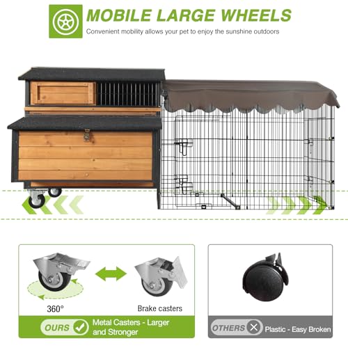 GUTINNEEN Chicken Coop with Run Large Hen House on Wheels Chicken House for Chickens Poultry Cage with Nesting Box,Leakproof Pull-on Tray - color: Brown
