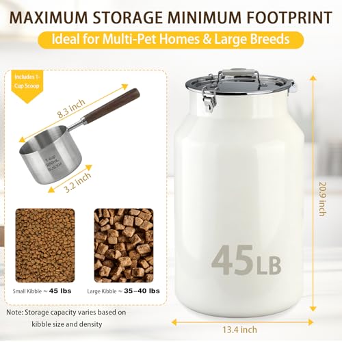 Dog-Cat Food Storage Container 45 lb/48 Qt, Large Stainless Steel Pet Food Bin with Airtight Lid & Scoop Included, Durable 304 Metal Storage for Dogs & Cats - size: 48Qt