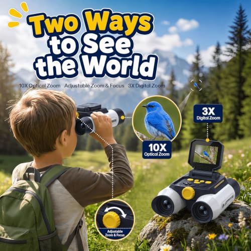 Binoculars for Kids with Night Vision,48MP Photo & 1080P Video | 10X Optical Zoom Digital Binoculars with 2.4" IPS Screen, 20 Built-in Games, STEM Outdoor Toys Gift for Boys Girls Age 4-12 - color: White
