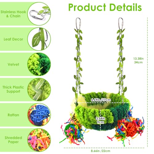 KATUMO Conure Nest, Bird Breeding Bed Cockatiel Snuggle Nest Parakeet Swing Bed for Small Pets, Size Large - color: Green, size: 6.7"L x 6.7"W x 3.5"Th