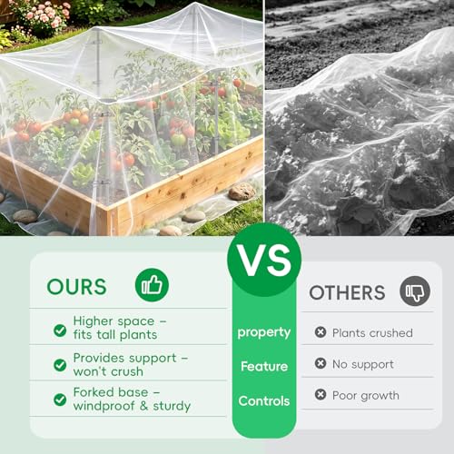 Metal Garden Netting Covers Kit, 6 Pack 5.2FT Poles, 10FTX13FT Mesh | Raised Beds, Garden Poles Support Stakes, 12 Clips, Insect Pest Barrier, Vegetables, Fruits, Flowers, Garden Protection - size: 5.2FT