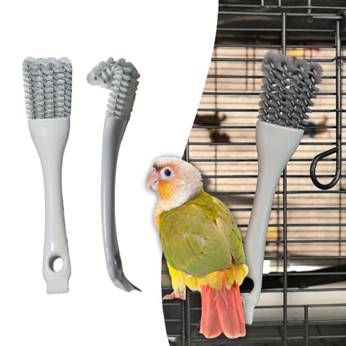 2-in-1 Bird Cage Cleaning Brush & Poop Remover with Long Handle – Scraper, Curved Brush for Parrot Cages, Kennels, and Perches – Rust-Resistant Pet Habitat Cleaning Tool (2 Pcs) (Grey+White)