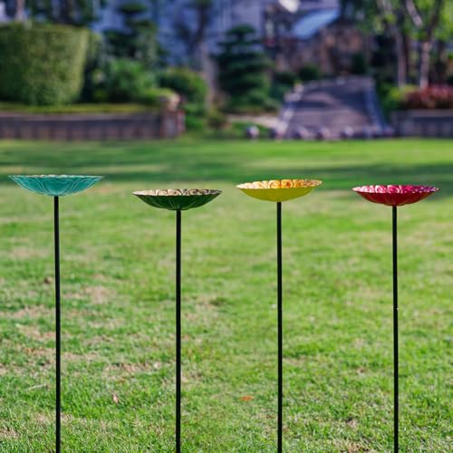 DREAMSOUL Flower Bird Bath Stake, Small Bird Bath for Outside, 4 Pack | Delicate Flower Appearance, Solid Metal Birdbath Set, Compact Size, Lovely Present for Bird Lovers for All Garden Decor - size: 4PCS