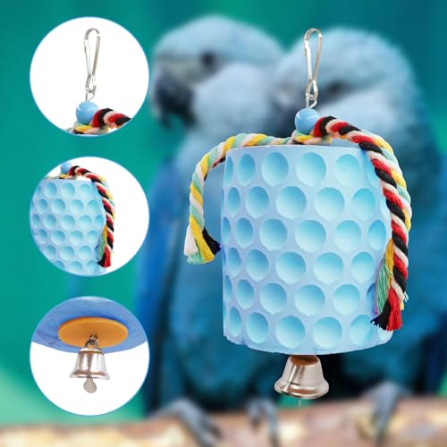 Bird Beak Grinding Stone, Parrot Chew Toys with Bells, Bird Toys, Cage Accessories for African Grey, Amazon Parrots, Budgies, Cockatiels, Lovebirds, Conures, Quakers, Small to Medium Birds - color: Blue