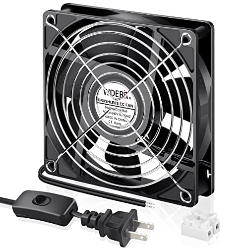 120mm EC Cooling Fan, 110V-240V AC Ball Bearing | Brushless motor, 25mm slim profile, AC plug. Ideal for DIY mini boxes, electronics cabinet exhaust, plant ventilation - style: 120mm x 25mm