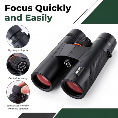 Welspo 10x42 Binoculars with ED Glass for Adults | Stable Phone Adapter included, Waterproof, Fogproof, for Bird Watching, Hunting, Hiking and Football Games