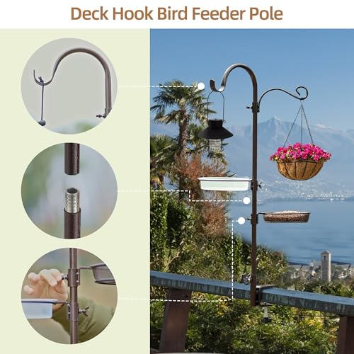 ERYTLLY Deck Hook Bird Feeder Pole Bird Feeder Porch Multi Hook Bird Feeding Station Kit Multi Feeder Hanging Kit Premium Bird Bath for Attracting Wild Birds Bird Feeder Planter Hanger - size: 32.2 Inch