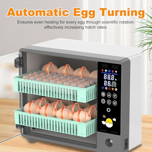 24 Egg Incubator Auto Turner Water Control Adjustable Tray Candler | Auto Temp Humidity Control, Built-in Egg Candler Light, Fits Chicken Duck Quail Pigeon Eggs, High Hatching Rate